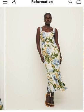 NWT Reformation White Floral Maxi Dress with Blue and Green Print